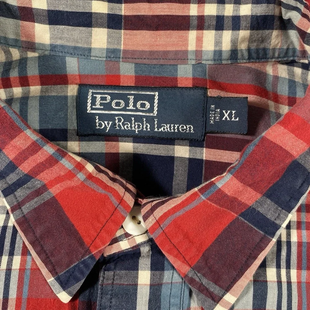 Vintage Polo Ralph Lauren Plaid Work Shirt Long Sleeve Button up Mens XL